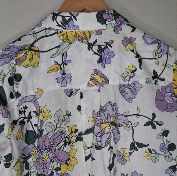 Liz Claiborne Linen Shirt Button-up Lily Floral Spring Summer Boho M - Picture 9 of 14